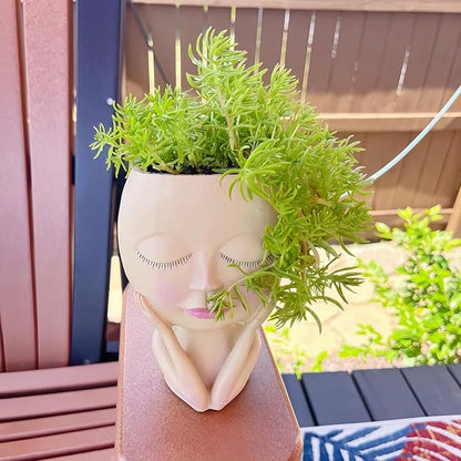 Face Planters Pots Head,Cute Succulents Plants Planters,Creative Resin Pots with Drainage Hole,Ideal Vase Gifts for Indoor Outdoor Garden Decor