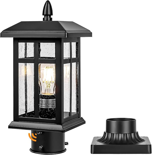 Dusk to Dawn Black Outdoor Post Light Fixture, Pole Lamp with Pier Mount, Waterproof Exterior Lamp Post Lantern for Yard, Driveway, Path, Black