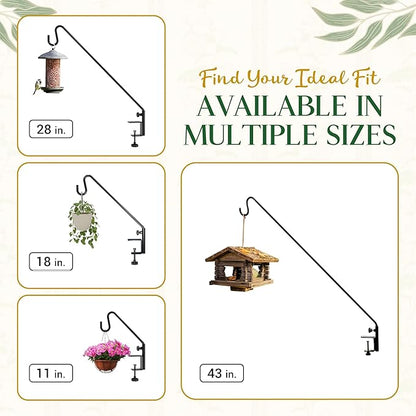 Idzo 18 Inch Railing Hook, Deck Hook for Bird Feeder Pole, Durable 3-Layer Powder Coated Steel, Shepherds Hooks for Outdoor, 360° Rotation, Sturdy Deck Railing Bracket for Hanging Decorations, 2 Packs