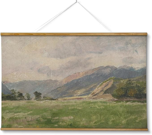 ARPEOTCY Extra Large Vintage Framed Wall Art, 36x54 Inch Field & Mountain Landscape Hanging Framed Canvas Print Art for Living Room Bedroom, Farmhouse Above Bed Wall Decor