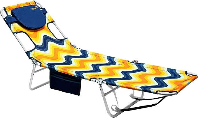 SUNNYFEEL Lay Flat Tanning Chair with Face Down Hole & Arm Slots, Beach Lounge Chair, 5-Position Folding Sunbathing Chair, 300 LBS Heavy Duty, 72" L x 22" W for Beach, Pool, Camping