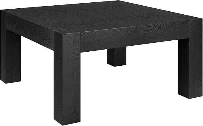 Henn&Hart 34" Square Coffee Table with Wood Top for Living Room, Family Room, Office, or Apartment, Black Grain