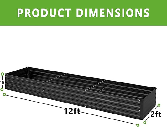 DIIYIV 12x2x1FT Galvanized Raised Garden Bed Kit,Vegetable Boxes-Rectangle Metal Flower Box,Large Planter Raised Beds Outdoor Garden for Planting,Fruit,Herb-Black