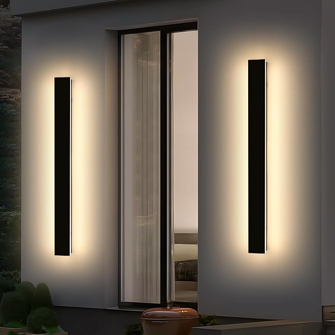 Mikeru 47.2" 2Pack Outdoor Wall Sconce 3000K Warm White - IP65 Waterproof Black Exterior Light, Hardwired Wall Mounted Fixture for Porch, Patio & Entryway | Non-Dimmable Weatherproof Design