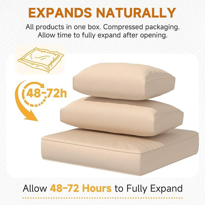 HOMREST Outdoor Sectional Cushions Set of 9, Waterproof Patio Furniture Cushions for 4-Seat Rattan Wicker Sofa, Deep Seat Couch Cushions with Non-Slip Bottom & Machine Washable Covers,Khaki