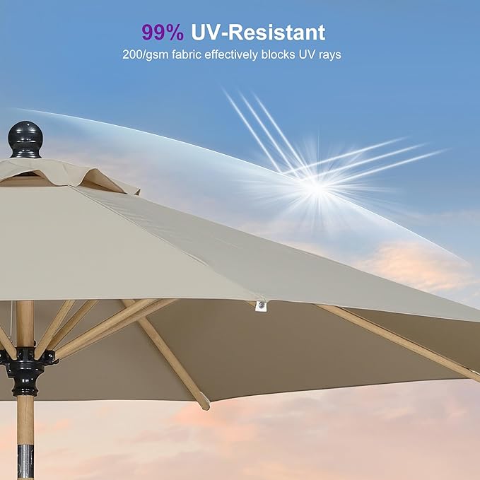 PURPLE LEAF 9 Feet Patio Umbrella Outdoor Table Umbrella Aluminum Round Market Umbrella with Push Button Tilt & 8 Sturdy Ribs and Crank Commercial Sun Umbrella for Garden Patio Balcony, Beige