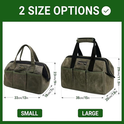 15 Inch Tool Bag, Heavy Duty Wide Mouth Water-Resistant Tool Bag, Tool Tote with Handle for Tools, Wrenches, Screwdrivers (15 X 7.8 X 11.5 inch) | ArmyGreen