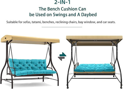 Swing Replacement Seat Cushions, 2-3 Seater Bench Cushions for Outdoor Furnitur with Backrest, Garden Recliner Seat Cushions Waterproof Sofa Pads (Lake Blue, 71x40in)