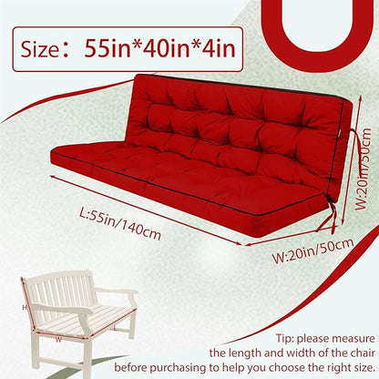 2/3 Seater Swing Replacement Cushion, Waterproof Porch Swing Cushions with Backrest, Thickened Bench Cushions for Outdoor Furniture, for Outdoor Patio Swing (Red, 55 * 40in)