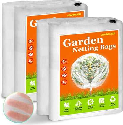 JOJOLEE Garden Blueberry Bush Netting Cover, 4Pcs 3.3 x 2.6FT Insect Bird Nettings with Drawstring, Protective Plant Cover Mesh Net Bags for Fruit Trees, Tomatoes, Flowers