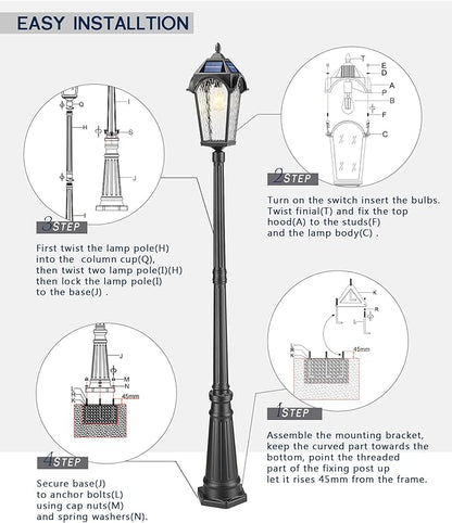 FEMILA Solar Lamp Posts Outdoor Lighting, 85.4" Aluminum Glass Outdoor Pole Lights, Dusk to Dawn Solar Street Light with Remote Control for Yard Garden Driveway, 4FYX95PL-SL BK