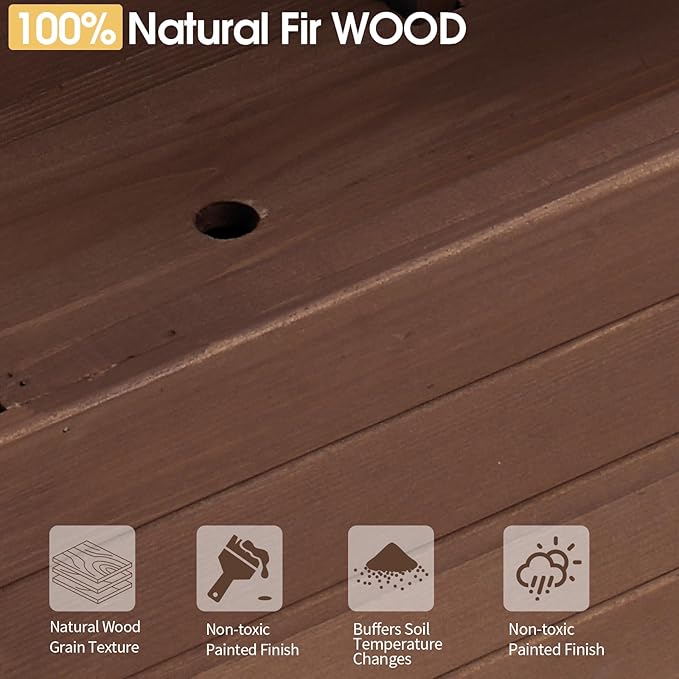 VINGLI Raised Garden Bed with Trellis & Hanging Roof, Wooden Garden Bed, Outdoor Planter Box for Yard, Garden, Balcony (Carbonized Wood Color, Medium)