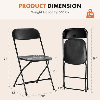 Sweetcrispy Folding Chair 4 Pack, Plastic Foldable Chairs with 330-Pound Capacity, Sturdy Metal Portable Chair, Easy to Use and Store, Outdoor and Indoor, for Home, Office, Party, Comfy, Black