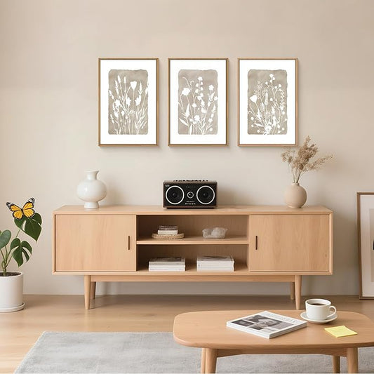 FWIEXA Neutral Botanical Canvas Wall Art Set 3, Minimalist Boho Wildflowr Framed Prints, Beige Floral Paintings, 24x36In Rustic Plant Artwork Poster for Farmhouse, Gift, Living Room, Bedroom, Office