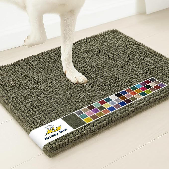 Muddy Mat® | Super Water Absorbent Door Mat Indoor, Microfiber Quick Dry Chenille Entryway Rug, Slip Resistant Front Door Mat, Indoor Mats for Entryway, Machine Washable Pet Rug, Army Green 3ft x 4ft