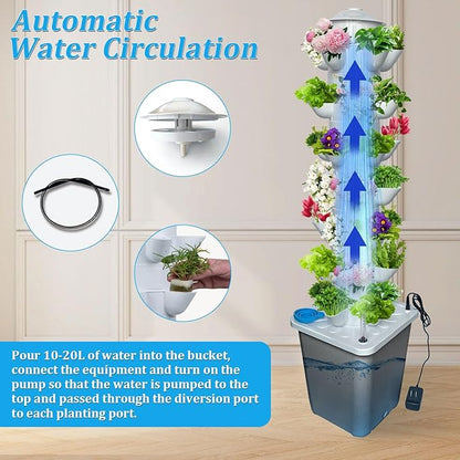 35 Pots Hydroponic Tower, Hydroponics Growing System Tower, Vertical Tower Planter, Pump Tower with Timer Automatic Watering, Irrigation Pump and Movable Water Tank, for Hydroponic Lovers, Grey