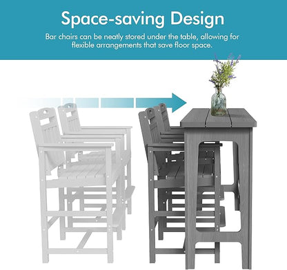 Ciokea Heavy-Duty Outdoor Bar Set, Rectangle High Top Table and 2 Oversized Adirondack Chairs Set, HDPE Modern Patio Bar Set for Outside Bistro Backyard Balcony Deck Outside, Grey