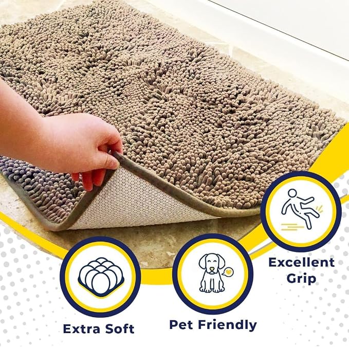 Muddy Mat® | Super Water Absorbent Door Mat Indoor, Microfiber Quick Dry Chenille Entryway Rug, Slip Resistant Front Door Mat, Indoor Mats for Entryway, Machine Washable Pet Rug, Sand 36" x 46"