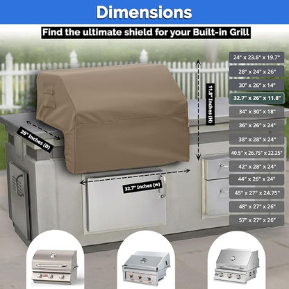 Covers & All Built-in Grill Cover for Outdoor Grill – Heavy Duty 12 oz Waterproof Built-in BBQ Grill Cover, PVC-Coated Polyester with Elastic Hem for Snug Fit (32.7 x 26 x 11.8 inches, Beige)