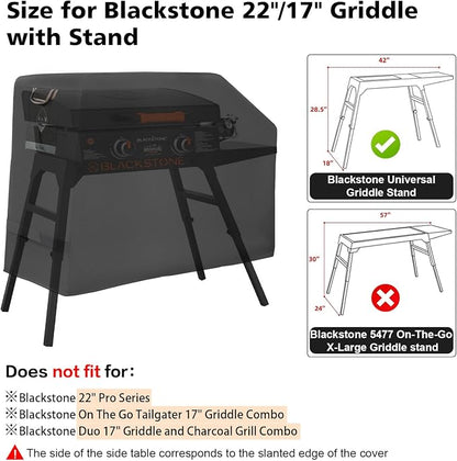 PasWith Griddle Cover for Blackstone 22 inch with Hood & Stand[Upgrade 1000D Heavy Duty Fabric]Waterproof UV & Fade Resistant Griddle Cover for Blackstone 17 and 22 inch Grill with Straps & Air Vents