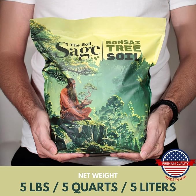 The Soil Sage 5qts/5l Premium Bonsai Mix - U.S.A. Made Ready to Use - Akadama, Pumice, Lava Rock, Fine Pine Bark - Large Bag for All Bonsai Tree - High Drainage Potting, Repotting (Bonsai Soil / 5 QT)
