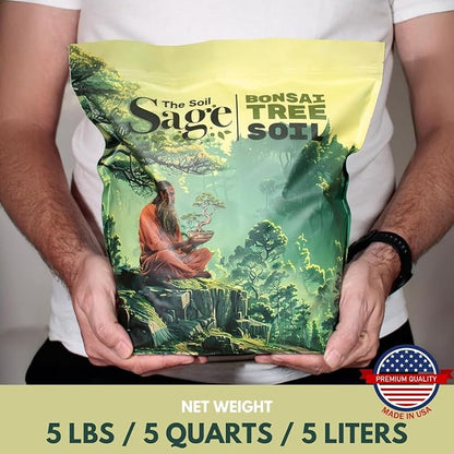The Soil Sage 5qts/5l Premium Bonsai Mix - U.S.A. Made Ready to Use - Akadama, Pumice, Lava Rock, Fine Pine Bark - Large Bag for All Bonsai Tree - High Drainage Potting, Repotting (Bonsai Soil / 5 QT)