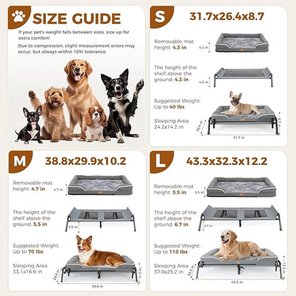 Lekereise Raised Outdoor Small Dog Bed Cot + Orthopedic Indoor Dog Sofa Bed, 2-in-1 Design,32 x 25 Inch Cooling Elevated Puppy Bed with Egg-Crate Orthopedic Foam Load 40lbs