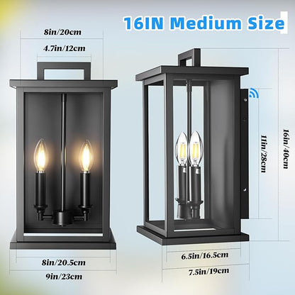 Dusk to Dawn Modern Outdoor Wall Lights,Medium Modern Outdoor Lanterns for Patio,Front Door,Garage,Waterproof Porch Light Fixture,Black Exterior Wall Sconce Light Fixtures E12 Base,1 Pack