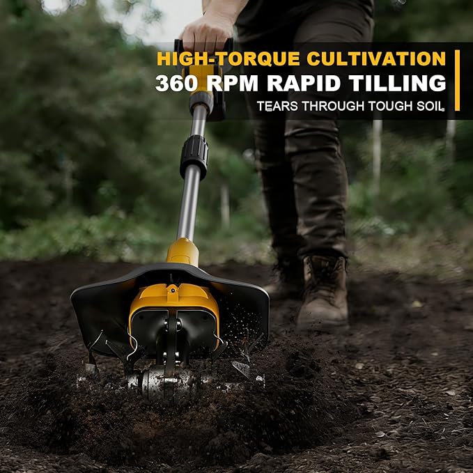 Cordless Garden Tiller Cultivator, Compatible with DeWalt 20V MAX Battery, 360 RPM High Torque, 9" Width x 7" Depth, Lightweight Garden Soil Tool for Weeding, Tool Only-Battery Not Included