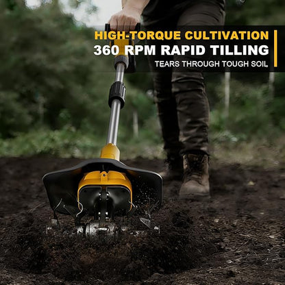 Cordless Garden Tiller Cultivator, Compatible with DeWalt 20V MAX Battery, 360 RPM High Torque, 9" Width x 7" Depth, Lightweight Garden Soil Tool for Weeding, Tool Only-Battery Not Included