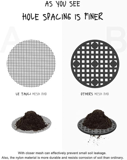 LE TAUCI Plant Pot Hole Mesh Pads, 4-Inch Round Flower Pot Drainage Covers, Prevent Soil Loss, Durable Reusable, Bonsai Bottom Grid Mat, Gardening Essentials, 50-Pack