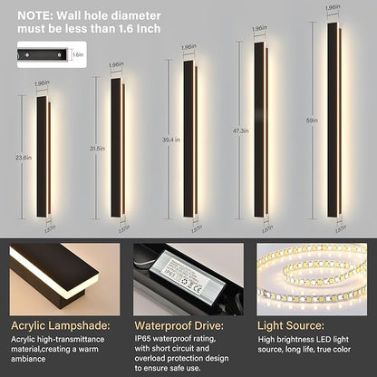 Modern Linear Outdoor Wall Light – 39.4" LED Dimmable IP65 Waterproof with Remote 3000K-6000K Long Wall Lights Fixture Porch Lights Exterior Lighting Fixture for Entrance, Hallway, Patio