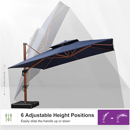 PURPLE LEAF 12ft Patio Umbrella Outdoor Square Umbrellas Large Cantilever Umbrella Windproof Offset Umbrellas Heavy Duty Sun Umbrella for Garden Deck Pool Patio, Navy Blue