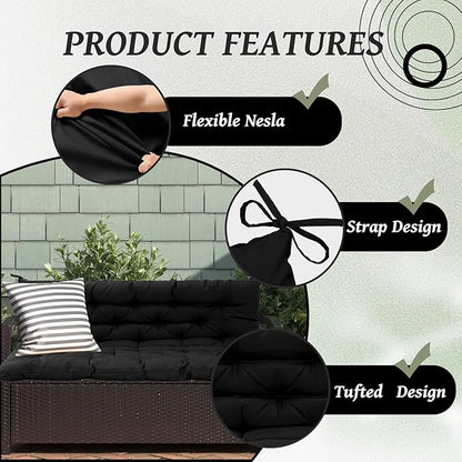 2/3 Seater Swing Replacement Cushion, Waterproof Porch Swing Cushions with Backrest, Thickened Bench Cushions for Outdoor Furniture, for Outdoor Patio Swing (Black, 60 * 40 in)