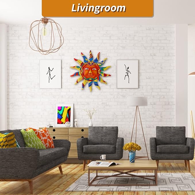 VEWOGARDEN 13" Metal Sun Wall Art Decor Hanging for Indoor Outdoor Home Garden Christmas Gifts Colorful Sun Face Sculptures & Statues Yellow