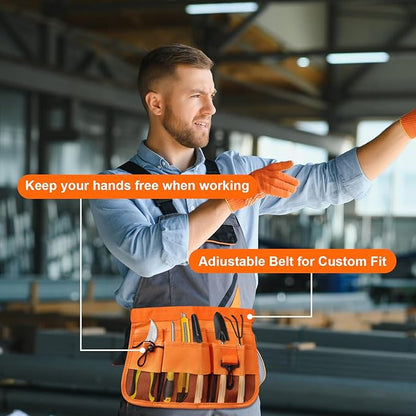 Gardening Tool Waist Bag Belt Heavy Duty Oxford Tool Apron with 7 Pockets of Different Sizes and Depth (Orange)