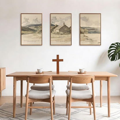 FWIEXA Christian Bible Verse Framed Canvas Wall Art Set, 3 Piece Easter Jesus Scripture Wall Decor, Religious Inspirational Quotes Art Prints, 16x24 Inches Vintage Neutral Biblical for Prayer, Bedroom, Living Room