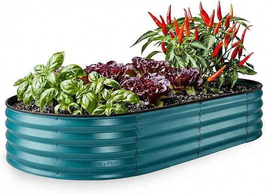 Plant & Plot Galvanized Raised Garden Beds Outdoor // 6×3×1 ft Planter Raised Beds for Gardening, Vegetables, Flowers // Large Metal Garden Box // Patented Tool-Free Design (Turquoise)