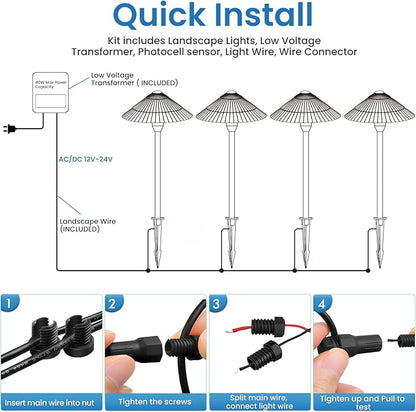 Landscape Lighting Pathway Lights 4 Pack, 5W Low Voltage LED Outdoor Garden Lights, Cast Aluminum with Acrylic Lens, IP66 Waterproof Yard Walkway Driveway Patio Path Lights, Transformer Cable Included