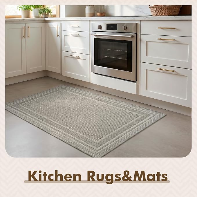 MontVoo-3x5 Outdoor Rug Porch Entryway Rug-Polypropylene Indoor Outdoor Rugs for Entryway Kitchen Balcony Patio, Textured Weave, Durable, Fade-Resistant, Non-Shedding, Modern Neutral Grey