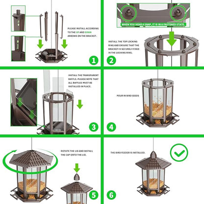 Birdream Hanging Bird Feeders for Outdoor, Fun Installation Pagoda Design Wild Birdfeeder, Attracting Wild Birds Sparrows Finch Cardinal Goldfinch Chickadee - Brown