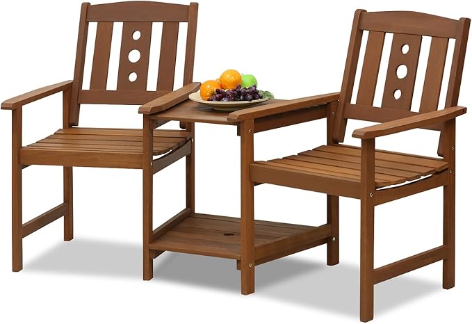 Furinno FG17488 Tioman Outdoor Hardwood Patio Furniture Jack and Jill Chair Set in Teak Oil, Natural