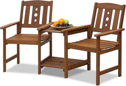 Furinno FG17488 Tioman Outdoor Hardwood Patio Furniture Jack and Jill Chair Set in Teak Oil, Natural