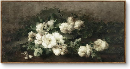 InSimSea Extra Large Framed Vintage Wall Art, Living Room Country Farmhouse Decor, Flowers Landscape Paintings, Canvas Prints, Retro Floral Long Pictures for Bedroom Above of Bed,20x40inch
