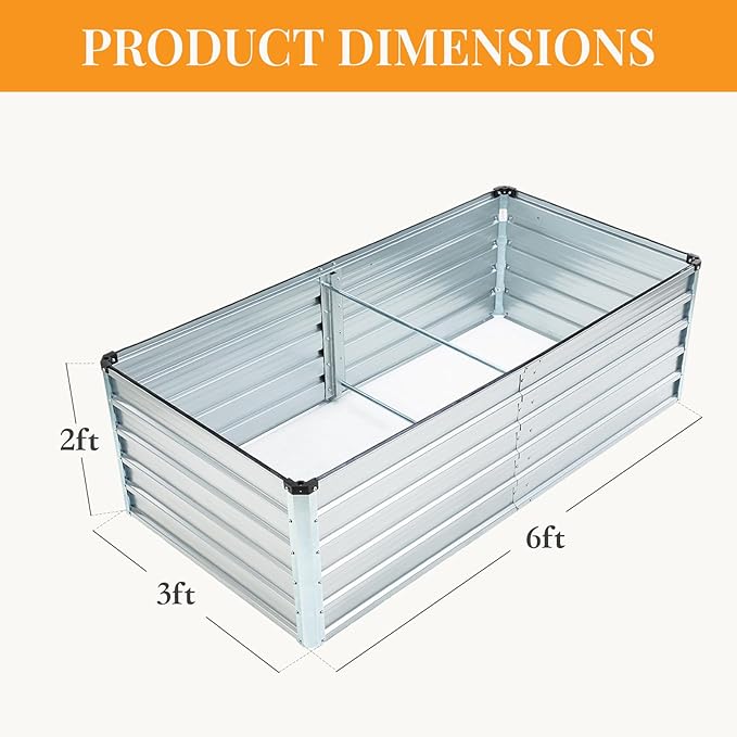 NEWBULIG 6x3x2ft Galvanized Raised Garden Bed, Outdoor Metal Planters Box, Large Garden Beds for Planting Vegetables, Flowers & Herbs, Easy Assembly, Silver