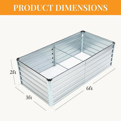 NEWBULIG 6x3x2ft Galvanized Raised Garden Bed, Outdoor Metal Planters Box, Large Garden Beds for Planting Vegetables, Flowers & Herbs, Easy Assembly, Silver