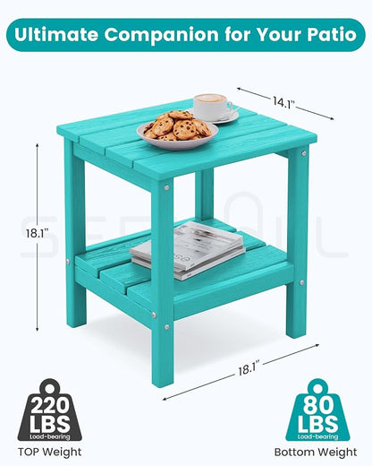 SERWALL 2-Tier HDPE Outdoor Side Table, Weatherproof Rectangular Adirondack Side Table, Aruba