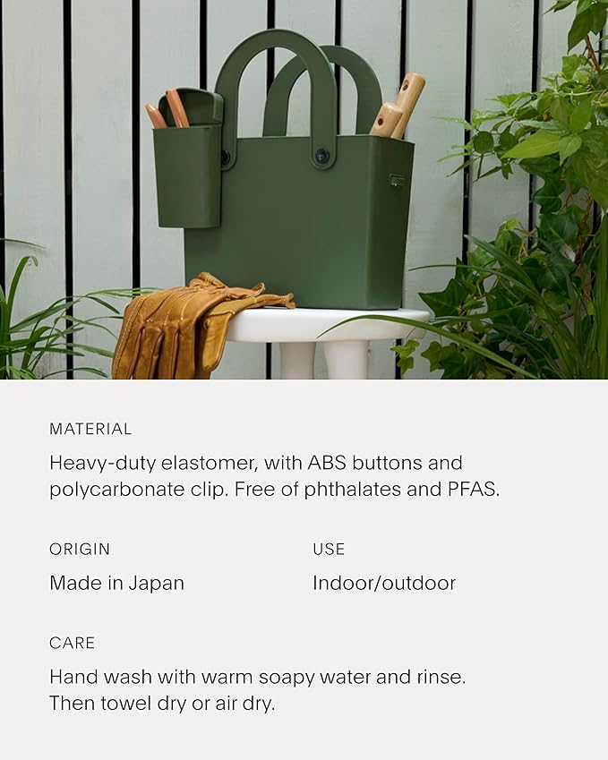 Hachiman Garden Tool Bag - Waterproof Gardening Tote with Interior Partition and Removable Pouch - Indoor Outdoor Use - Tools Not Included - Garden Green