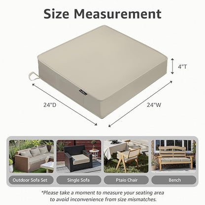 PatioGlow Outdoor Chair Cushions 24 x 24 x 4 Inch, Waterproof & Fade Resistant Patio Seat Cushion for Furniture with Handle and Ties, Thick Seating Pads for Outside Sofa Couch Set of 2, Cream