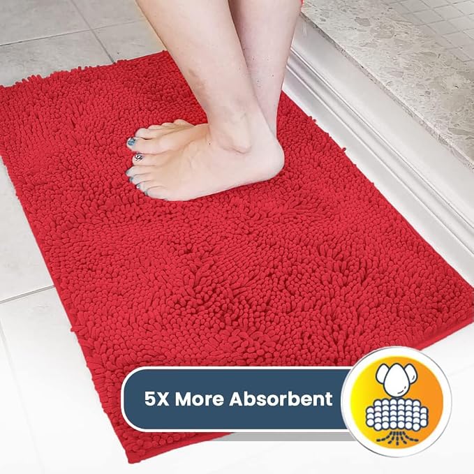 Muddy Mat® | Super Water Absorbent Door Mat Indoor, Microfiber Quick Dry Chenille Entryway Rug, Slip Resistant Front Door Mat, Indoor Mats for Entryway, Machine Washable Pet Rug, Red 48"x60"